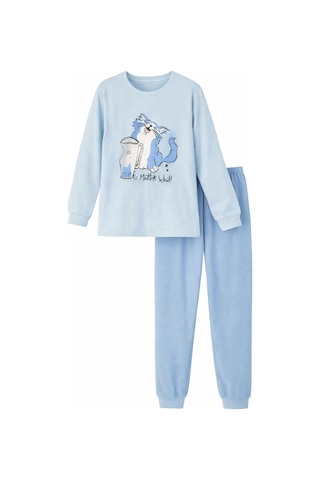 Kız Çocuk Pamuklu Desenli Pijama Takımı 8411 Buz Mavi Buz Mavi