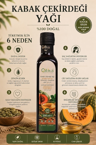 Oılıva Kabak Çekirdeği Yağı 250 Ml Soğuk Sıkım, %100 Saf Ve Doğal