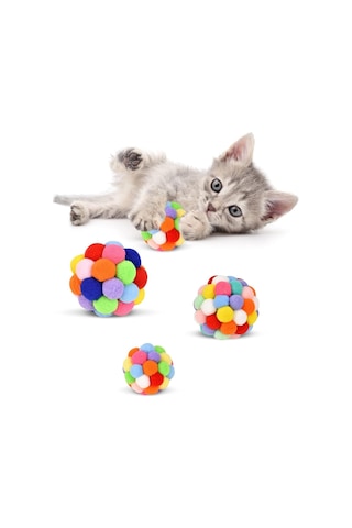 Aee 2 Adet Çıngıraklı Zilli Peluş Kedi Topu 7 Cm Büyük Boy Sesli Kedi Oyuncağı, Dayanıklı Yumuşak Topl