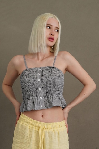 Madmext Siyah Ayarlanabilir Askı Pötikareli Crop Mg2371 Siyah