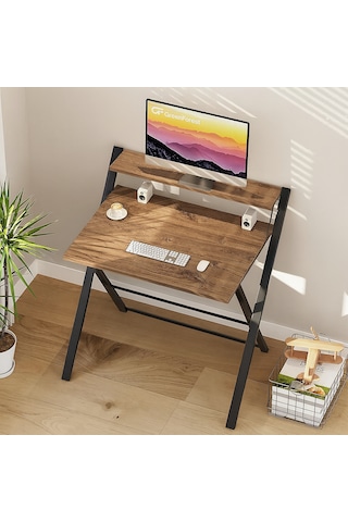 Bodo Metal Ayaklı Laptop Masası Katlanır Çalışma Masası Raflı Masa Katlanır Laptop Sehpası Siyah-çam