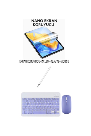 Xiaomi Pad 7s Pro 12.5 Uyumlu Ekran Koruyucu Klavye Mouse Set Mor