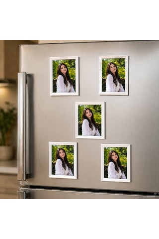 8 Adet Beyaz Çerçeveli Fotoğraf Baskılı Mıknatıslı Magnet 6,5 9,5 Cm