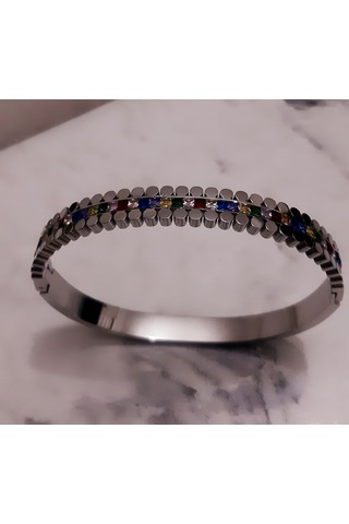 Giftworld Çelik Silver Taşlı Kelepçe Bileklik