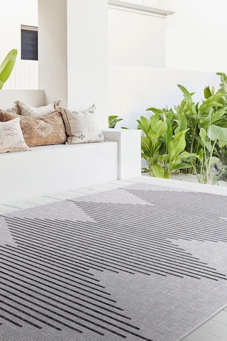 Koza Halı Fresco Ekru Siyah İskandinav Jüt Yıkanabilirhalı Kilim Balkon Ter Ekru - Siyah