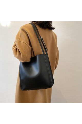 Luckydog Kadınlar İçin Siyah Klasik Desenli Büyük Kapasiteli Pu Çanta - 2020 Sonbahar/kış Modelleri, Tek Bölmeli, Zip Ve Kanca Siyah