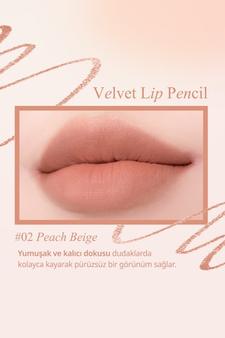 Kremsi e Sahip Dudak Kalemi Ve Kalemtıraş Seti Clio Velvet Lip Pencil Set 02 Peach Beige