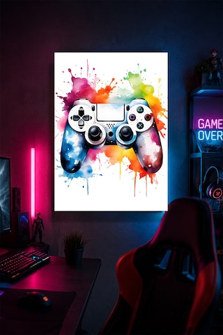 Renkli Oyun Kumandası Metal Duvar Tablosu Gamer Oda Dekoru Modern Sanat 30x40 Cm A3 Boyutunda