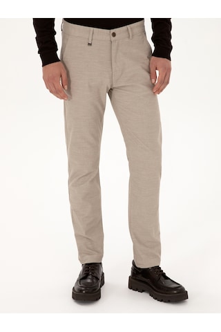 Cacharel Bej Slim Fit Pamuk Karışımlı Armürlü Kanvas Pantolon