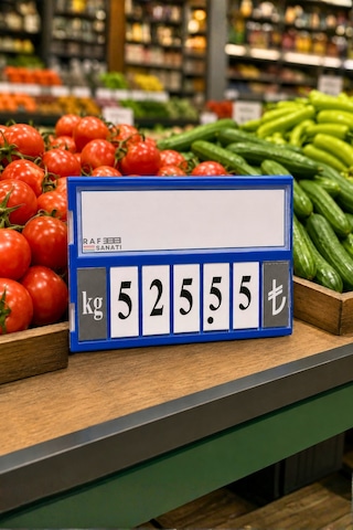 5 Adet - Fiyat Kasetlik Manav Kasap Şarküteri Etiketi Rakamlı Fiyatlık Ayaklı Büyük Boy 123x84 Mm Mavi