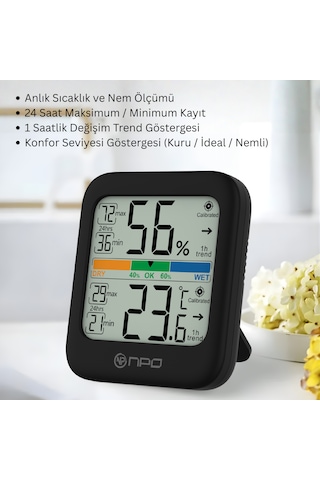 Npo Npt33as Dijital İç Mekan Termometresi, Siyah