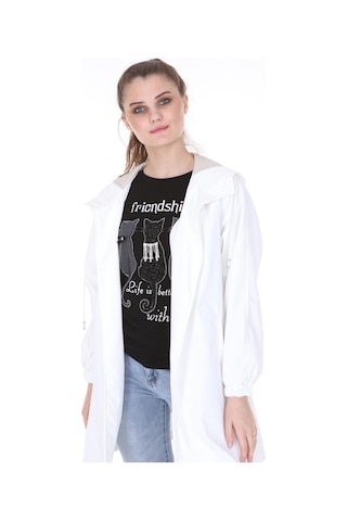 Pua Fashion Beyaz Kapşonlu Yağmurluk 001