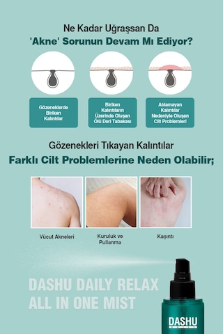 Dashu Daily Relax All İn One Mist Bha İçerikli, Akneye Eğilimli Ciltler İçin Nemlendirici Yüz Ve Vücut Misti