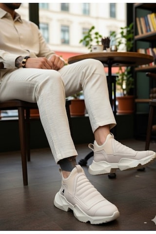 Xramburada Xrm401 Bağcıksız Rahat Yüksek Taban Krem Erkek Spor Yarım Bilek Bot