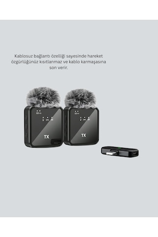 Profesyonel Ses Kayıtları İçin 2 Li Kablosuz Yaka Mikrofon Seti Gri
