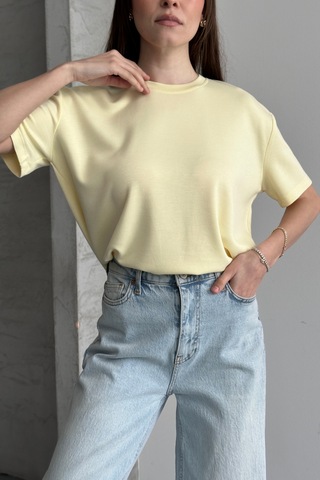 Balenbi Kadın Modal Bisiklet Yaka Basic Yarım Kollu T-shirt 1211 Sarı