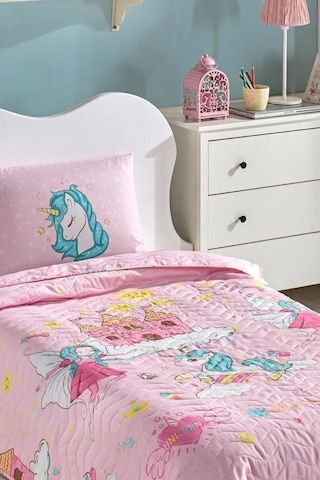 Kapitone Yatak Örtüsü Seti Tek Kişilik Unicorn Dreams Pembe Pembe