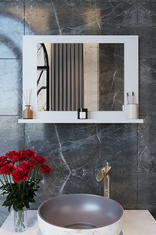 Makbulce Yakut Raflı Dresuar Banyo Aynası 60 x 45 Beyaz