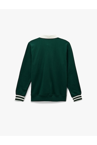 Koton Regular Fit Şardonlu Renk Kontrastlı Çizgili Polo Yaka Baskılı Sweatshirt Yeşil 6wam70163mk