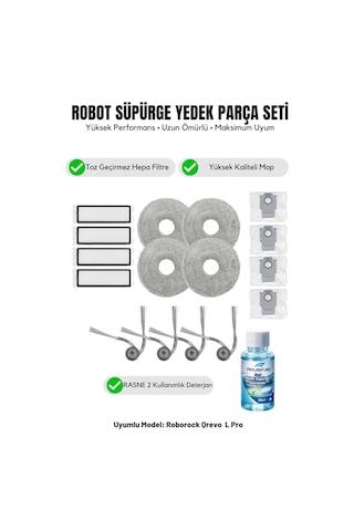Roborock Qrevo L Pro İle Uyumlu 4 Yan Fırça 4 Filtre 4 Mop 1 Deterjan 4 Toz Torbası 6.0