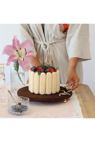 Akayev Ahşap 28 Cm Altın Boncuk Ayaklı Kelebek Sunum Tabağı