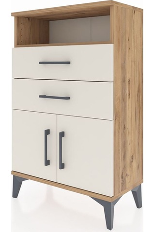 Arges Komodin Tek Raflı 2 Çekmeceli 2 Kapaklı 60x30x96 Çam-ay... Çam