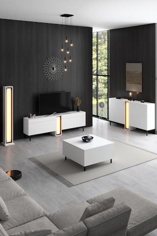 Nova Siyah Demir Ayaklı Rgb Led Işık Sistemli Beyaz Lambader Beyaz