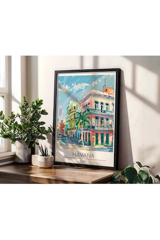 Havana Cuba Ahşap Çerçeveli Dekoratif Duvar Tablosu