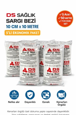 Sargı Bezi 10 Cm X 10 Metre Kenarları Örgülü Özel Dokuma 5'li Paket