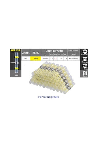 Sarı Lehimli Daralan Makaron Su Geçirmez Kablo Birleştirici 10ade