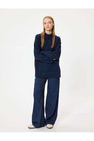 Koton Triko Tunik Kazak Dik Yaka Uzun Kollu Rahat Kalıp Lacivert 5wal60001ht Lacivert