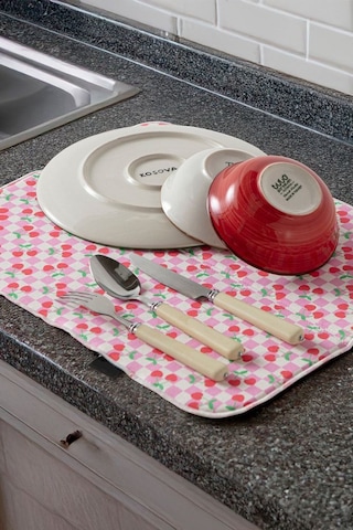 Bulaşık Kurutma Örtüsü, Bulaşıklık, Tezgah Üstü Bulaşık Matı, Süper Emici Mutfak Matı, Kiraz Desen Çok Renkli