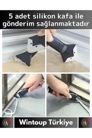 Premium Yüksek Kaliteli Kompakt 3in1 5 Silikon Başlıklı Fayans Derz Silikon Kazıyıcı Uygulayıcı