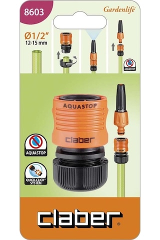 Hortum Musluk Bağlantı Adaptörü Aqua Stoplu 1/2'' Claber 8603