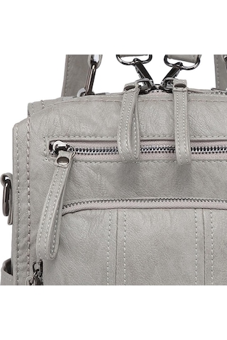 Yıkama Deri Sırt Askılı Kadın Çantası 21k Barcelona 1915 Açık Gri