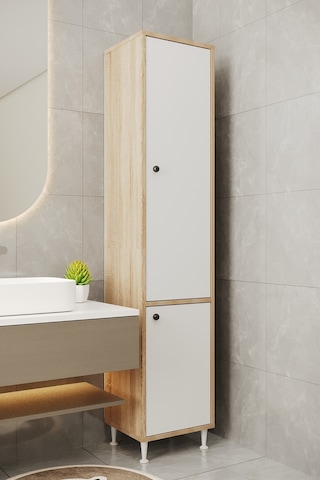 Aeka Ae-2028 Soft 2 Kapaklı Çok Amaçlı Dolap 40x180 Cm Raflı Dar Yüksek Boy Banyo Çok Bölmeli Depolama Dolabı Sonomo - Beyaz