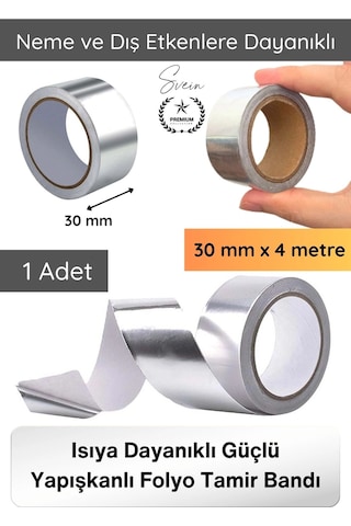 Alüminyumbant Alüminyum Bant 30 Mm X 4 Metre Isıya Dayanıklı Güçlü Yapışkanlı Folyo Tamir Bandı Kli
