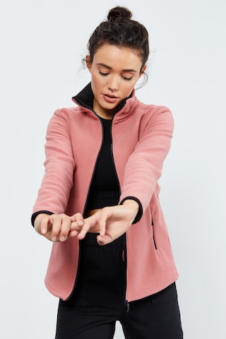 Tommy Life Yaban Gülü Dik Yaka Fermuarlı Rahat Form Kadın Polar Sweatshirt - 97173 Pembe