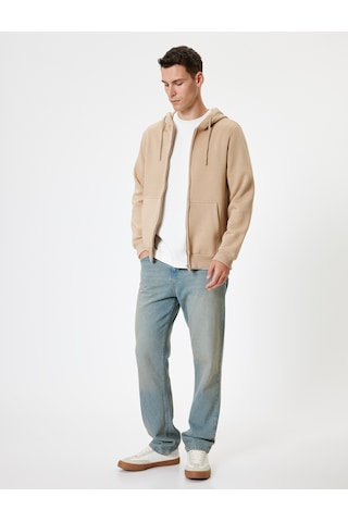 Koton Fermuarlı Sweatshirt Kapşonlu Cep Detaylı Pamuk Karışımlı Bej 5wam70016mk Ekru