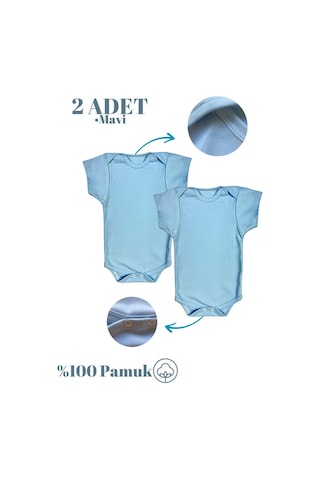 Betül Bebek Kısa Kollu 2'li Organik Pamuk Çıtçıtlı Bebek Body&zıbın 2adet Mavi
