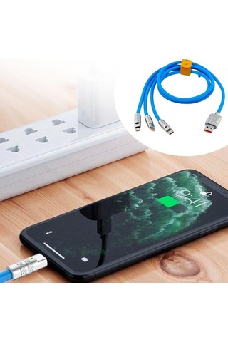 Buffer Kutulu 3 Şarj Aleti 1 Arada Çinko Alaşım Hızlı Şarj Kablosu Mavi 3 İn 1 Çok Renkli