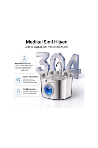 Smartmew S15-b 2.2l Paslanmaz Çelik Kedi Köpek Su Pınarı - Su Seviyesi Göstergeli Sessiz Otomatik Su Sebili