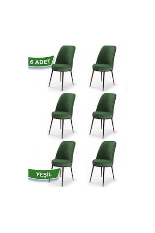 Canisa Concept Dexa Serisi, Üst Kalite Yemek Odası Sandalyesi, Metal Kahverengi Iskeletli, 6 Adet Sandalye Metal, Yeşil