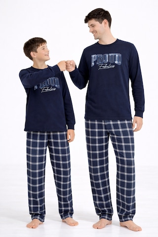 Free Beka Erkek Lacivert Ekose Desenli Uzun Kollu Baba-oğul Polar Kumaş Kışlık Kalın Pijama Takımı