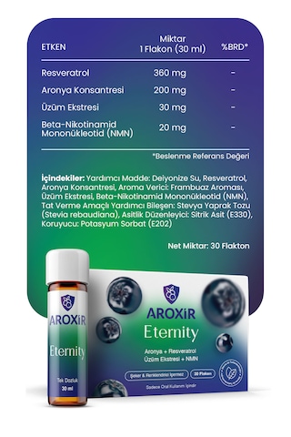 Aroxir Eternit Y Longevity Desteği Resveratrol, Aronya, Üzüm Ekstresi Ve Nmn 30 Flakon