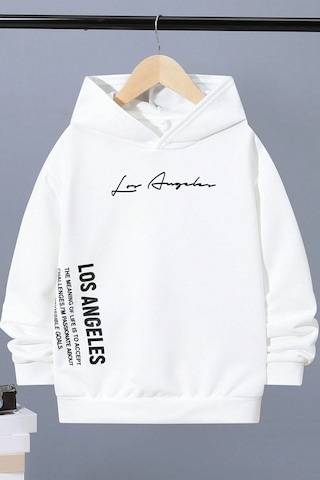 Uyguntarz Los Angles Baskılı Erkek - Kız Çocuk Rahat Kalıp Sweatshirt Beyaz
