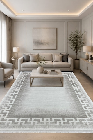 %100 Akrilik Yün Halı 4m2 Ve 6m2 Ebatlarında Modern Yumuşak Dokulu Salon Oturma Odası Mutfak Halısı Vizon 80209vizon