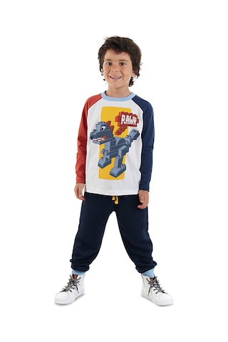 Denokids Bricks Dino Erkek Çocuk T-shirt Pantolon Takım Renkli