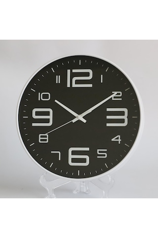 Hfambition 12 İnç 30cm Sessiz Duvar Saati, Modern Ev Salonu İçin立体 Rakamlı简约 Tasarım, Beyaz Çerçeve Siyah Arka Plan Beyaz Yazı, Dayanıklı Malzeme Siyah