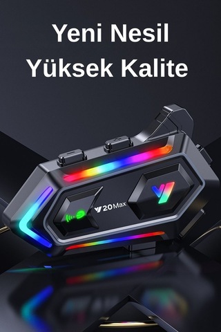 Y20 Max Rgb Işık Efektli İntercom Bluetooth Motosiklet Kask Kulaklığı İntercom Kulaklık